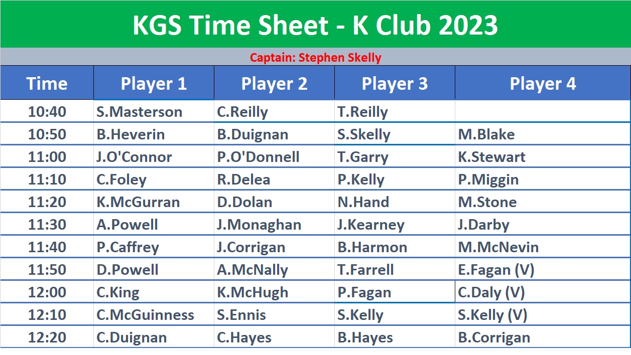 Tee Times for K Club 2023
.